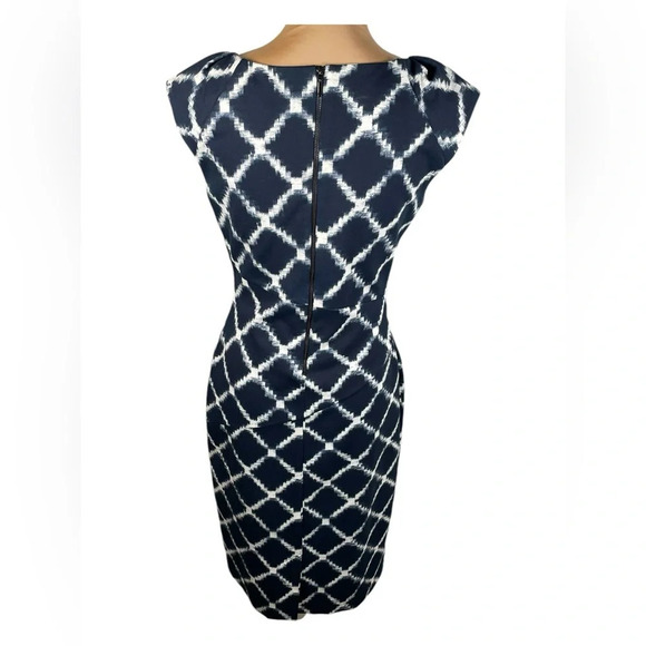 Phase Eight Blue And White Diamond Pattern Shift Dress Size 12 - Picture 2 of 9